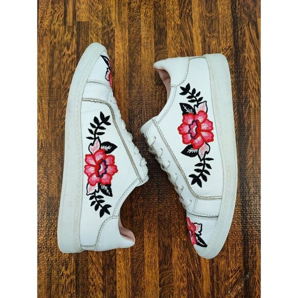 Kate Spade Women's Everhart Floral Leather Embroidered White Sneakers Size 6.5M - Picture 5 of 10